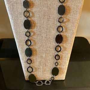 Chico’s Gun Metal Gray Fashion Necklace 19” euc